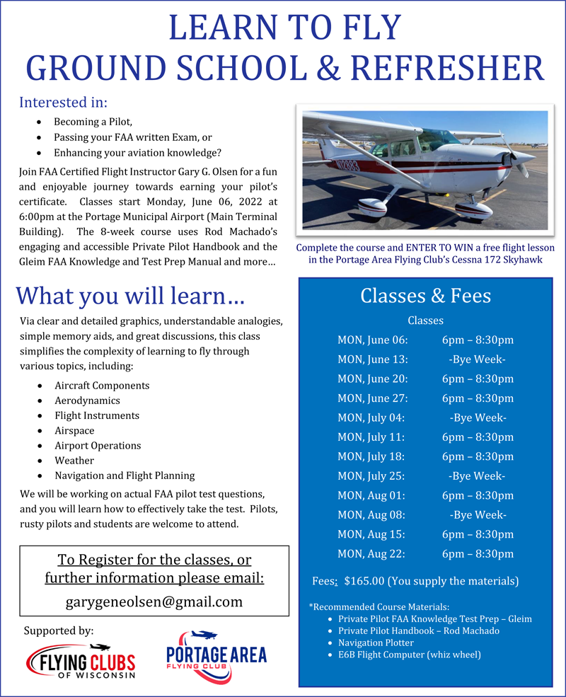 Portage Area Flying Club - Ground School & Refresher - MON in June 2022_F2_w